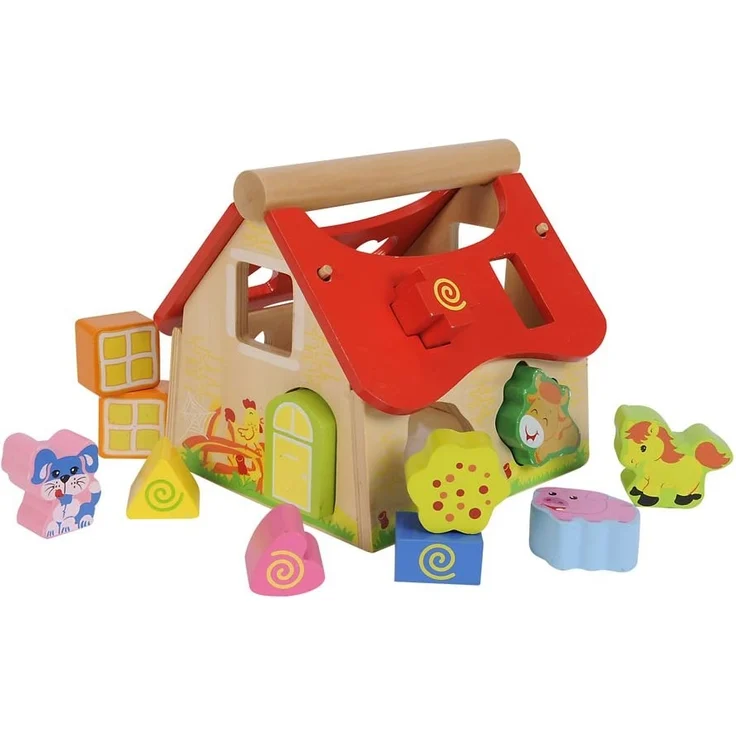 Eichhorn Holz Steckhaus, 15-teiliges Haus aus Kiefernholz, mit 12 Steck-Bausteinen, Motorikspielzeug für Kinder ab 1 Jahr, Größe: 17x17,5cm – Bild 2