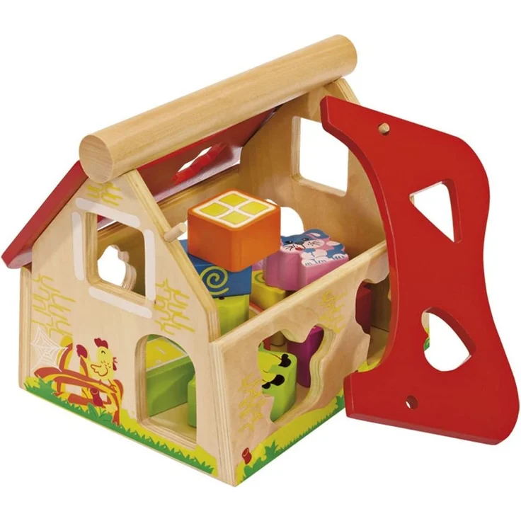 Eichhorn Holz Steckhaus, 15-teiliges Haus aus Kiefernholz, mit 12 Steck-Bausteinen, Motorikspielzeug für Kinder ab 1 Jahr, Größe: 17x17,5cm – Bild 3