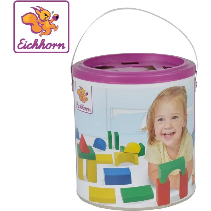 Eichhorn 100011810 - Formen-Steckspiel-Trommel, 30-tlg., FSC 100% Zertifiziertes Buchenholz, Made in Germany