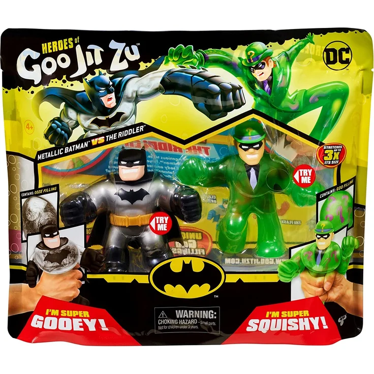 Heroes of Goo Jit Zu 41228 Versus-Packung mit 2 Stretchy Actionfiguren mit einzigartigen Füllungen: lizenzierte DC-Edition mit exklusiver metallischer Batman-Figur Pantaro vs. Riddler – Bild 2