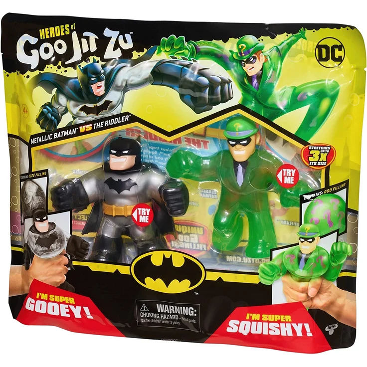 Heroes of Goo Jit Zu 41228 Versus-Packung mit 2 Stretchy Actionfiguren mit einzigartigen Füllungen: lizenzierte DC-Edition mit exklusiver metallischer Batman-Figur Pantaro vs. Riddler – Bild 3