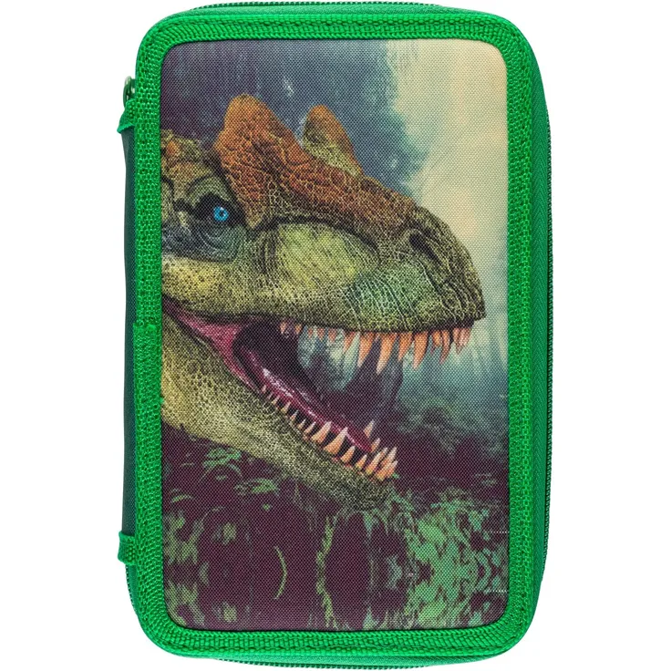Idena Schüleretui Dinosaurier 47teilig Dreidecker Grundausstattung für Schreibutensilien