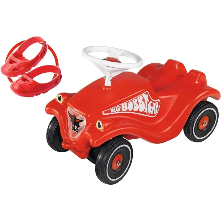 BIG 800056106 'Bobby Car Classic'-Set mit Flüsterrädern und Schuhschutz Shoe-Care, ab 12 Monaten, bis 50 kg belastbar, rot