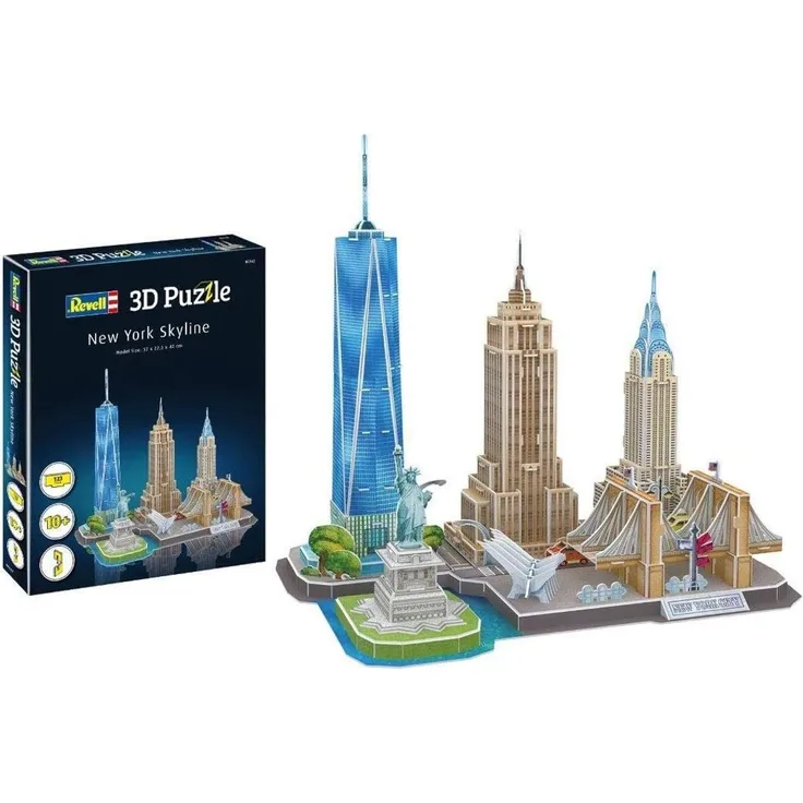 Revell 3D Puzzle 00142 New York Skyline mit Empire State Building, Freiheitsstatue und Brooklyn Bridge Die Welt in 3D entdecken, Bastelspass für Jung und Alt, farbig