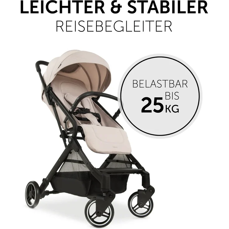 hauck Reise Buggy Travel N Care, für Kinder, bis 25 kg Belastbar, Leicht, Kompakt, Handlich , Komfortable Sitz-/Liegefunktion, Leichtlaufräder, Federung, UV-Schutz 50+, Einhändig Klein Faltbar, Beige – Bild 2