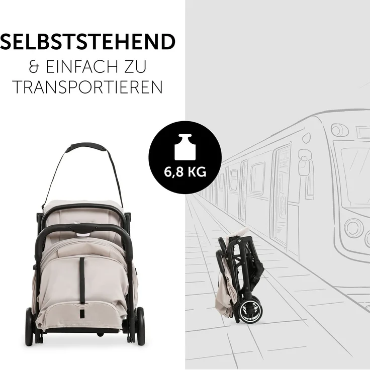 hauck Reise Buggy Travel N Care, für Kinder, bis 25 kg Belastbar, Leicht, Kompakt, Handlich , Komfortable Sitz-/Liegefunktion, Leichtlaufräder, Federung, UV-Schutz 50+, Einhändig Klein Faltbar, Beige – Bild 7