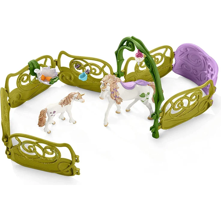 Schleich bayala Glitzerndes Blütenhaus mit Einhörnern, See und Stall – Bild 5