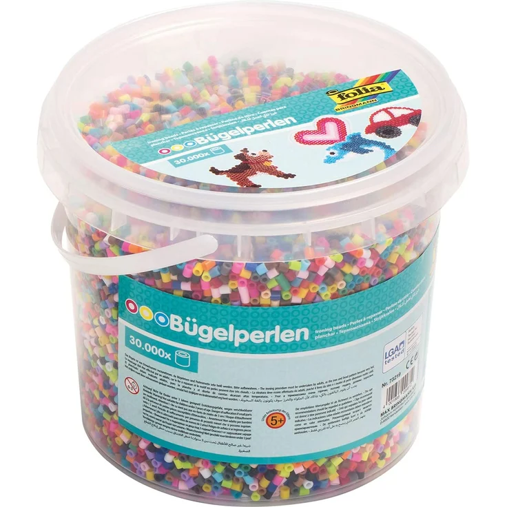 folia 73219 - Bügelperlen im Eimer, 30.000 Stück sortiert in 22 verschiedenen Farben, Durchmesser ca. 5 mm, tolle Ergänzung zu den Stiftplatten – Bild 1
