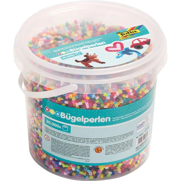 folia 73219 - Bügelperlen im Eimer, 30.000 Stück sortiert in 22 verschiedenen Farben, Durchmesser ca. 5 mm, tolle Ergänzung zu den Stiftplatten
