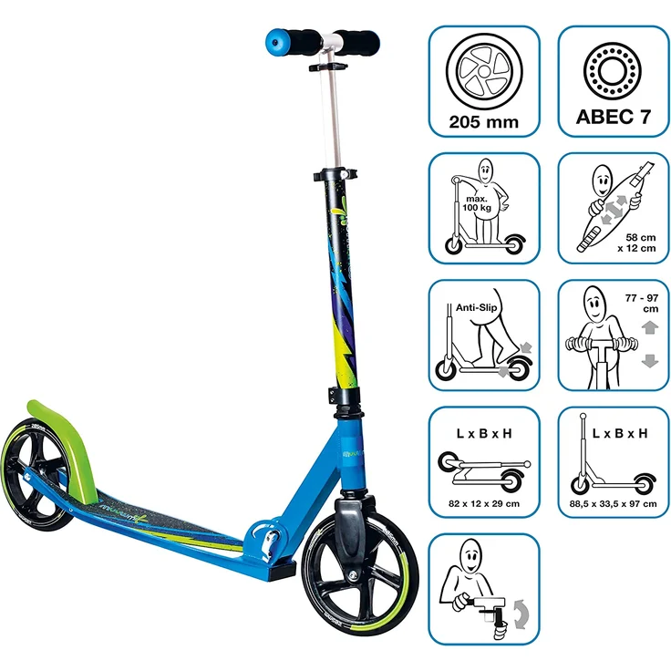 Aluminium Scooter 205 mm grün-blau-schwarz – Bild 2