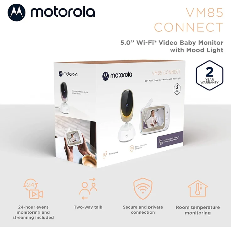 Motorola Baby VM 85 / Comfort 85 Connect Video-Babyphone mit Schwenk- und Zoomfunktion, Wi-Fi, 5. 0 Zoll Farbdisplay, Infrarot-Nachtsicht, 2-Wege-Audio und Temperatursensor – Bild 2