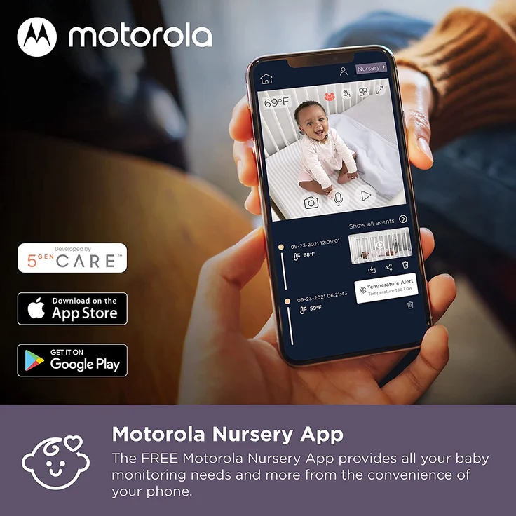 Motorola Baby VM 85 / Comfort 85 Connect Video-Babyphone mit Schwenk- und Zoomfunktion, Wi-Fi, 5. 0 Zoll Farbdisplay, Infrarot-Nachtsicht, 2-Wege-Audio und Temperatursensor – Bild 6