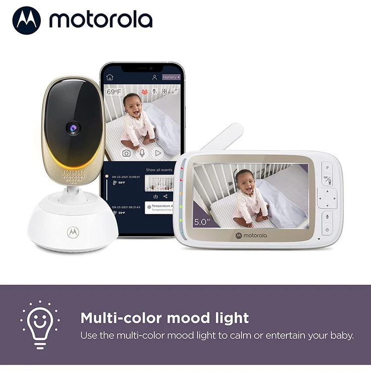 Motorola Baby VM 85 / Comfort 85 Connect Video-Babyphone mit Schwenk- und Zoomfunktion, Wi-Fi, 5. 0 Zoll Farbdisplay, Infrarot-Nachtsicht, 2-Wege-Audio und Temperatursensor – Bild 3