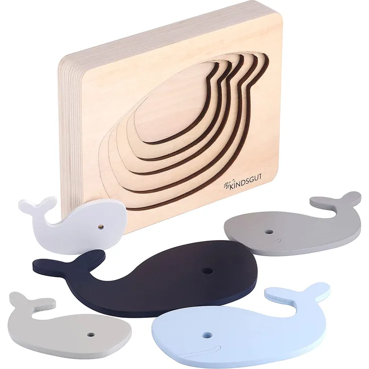 Kindsgut Tier-Puzzle, Lagen-Puzzle, Motorik-Spielzeug aus Holz, praktische Größe für zuhause und unterwegs, Wal
