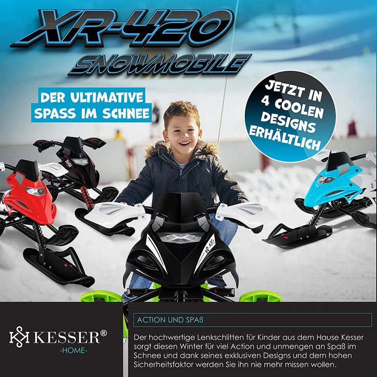 KESSER® Lenkschlitten mit 2 Fußbremsen | Automatisches Zugseil | Federung | Kufenlenkung | Bob Kinderschlitten Rodel Schlitten | Skiboblenkschlitten | Grün – Bild 3