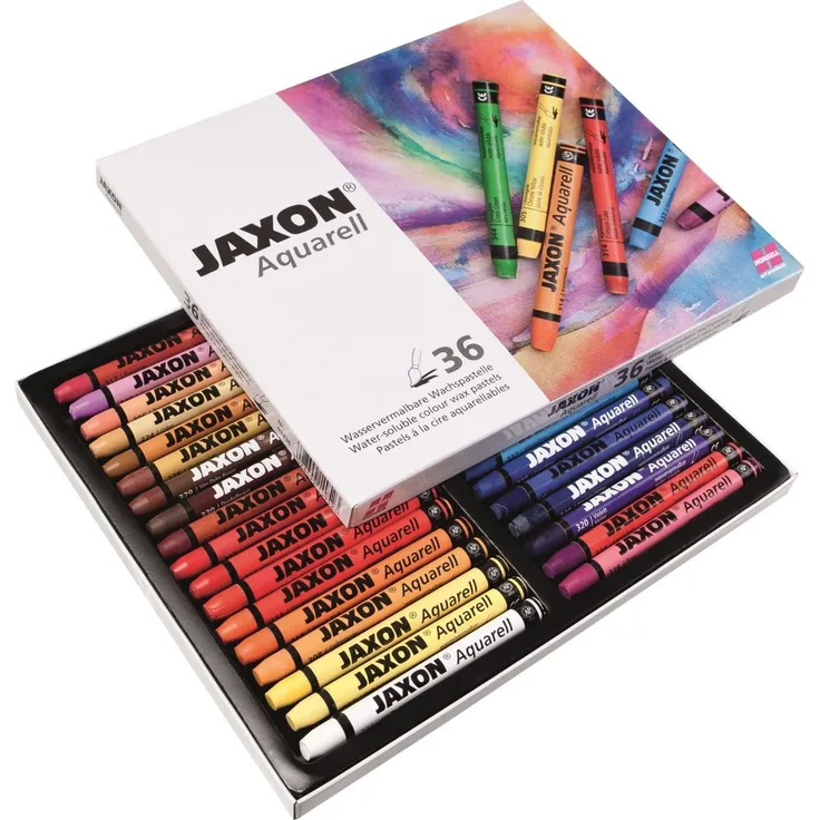 Honsell 49436 - Jaxon Aquarell Wachspastellkreide, wasservermalbar, 36er Set im Kartonetui, hohe Farbbrillanz, satter Farbaufstrich, für Künstler, Hobbymaler, Kunstunterricht