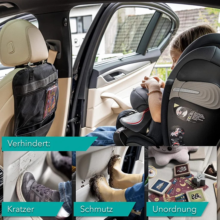 LIONSTRONG Rücksitz Organizer zum Schutz ihrer Autositze, Rückenlehnenschutz aus wasserdichtem Stoff (Doppelpack schwarz) – Bild 4