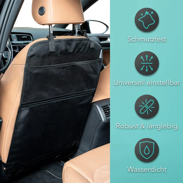 LIONSTRONG Rücksitz Organizer zum Schutz ihrer Autositze, Rückenlehnenschutz aus wasserdichtem Stoff (Doppelpack schwarz) – Bild 5