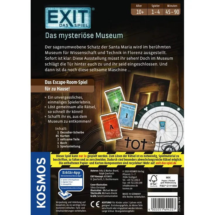 KOSMOS 694227 - EXIT - Das Spiel, Das mysteriöse Museum, Level: Einsteiger, Escape Room Spiel, für 1 bis 4 Spieler ab 10 Jahren, einmaliges Event-Spiel für Erwachsene und Kinder – Bild 8