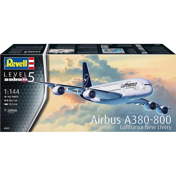 Revell 03872 Passagierflugzeug Airbus A380-800 Lufthansa New Livery, 1:144/50,4 cm originalgetreuer Modellbausatz für Experten, unlackiert, 1/144 – Bild 1
