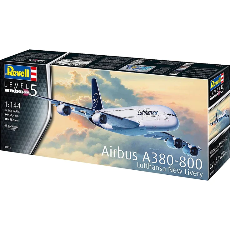 Revell 03872 Passagierflugzeug Airbus A380-800 Lufthansa New Livery, 1:144/50,4 cm originalgetreuer Modellbausatz für Experten, unlackiert, 1/144 – Bild 9