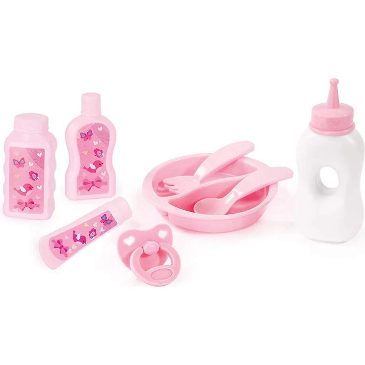 Bayer Design 61766AB Puppenzubehör, 11 in 1 Pflegeset, Großes Zubehörset für Babypuppen inkl. Tasche, Reisebett, Schlafsack und Pflegezubehör, grau, pink, gepunktet mit Fee - Preisvergleich – Bild 5