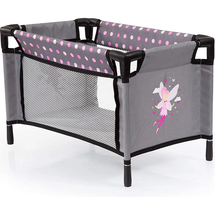Bayer Design 61766AB Puppenzubehör, 11 in 1 Pflegeset, Großes Zubehörset für Babypuppen inkl. Tasche, Reisebett, Schlafsack und Pflegezubehör, grau, pink, gepunktet mit Fee - Preisvergleich – Bild 2