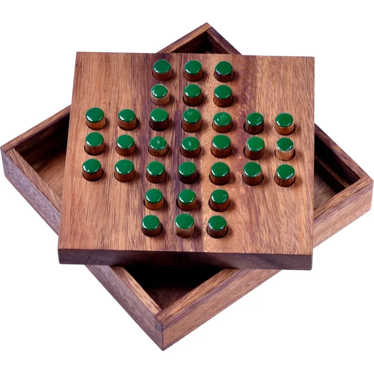 Solitär Gr. L - grüne Stecker - Spielfeld 13 x 13 cm - Solitaire - Knobelspiel
