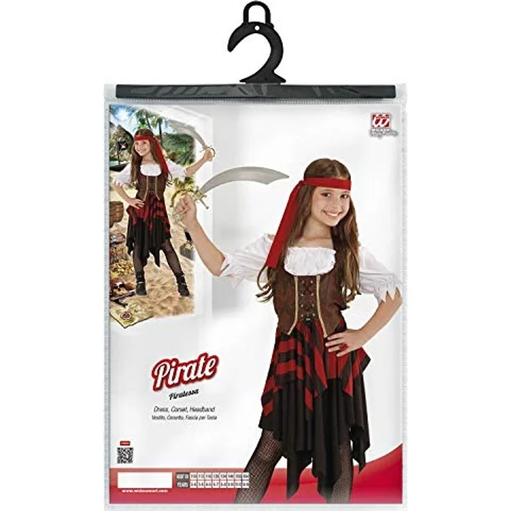 Widmann 05597 – Kinderkostüm, Piratin, Kleid, Korsett, Kopfband, Seeräuber Kostüm, verschiedene Größe, Karneval, Motto Party – Bild 2