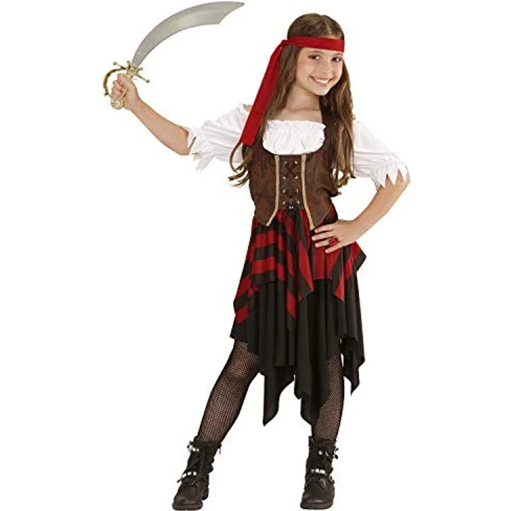 Widmann 05597 – Kinderkostüm, Piratin, Kleid, Korsett, Kopfband, Seeräuber Kostüm, verschiedene Größe, Karneval, Motto Party – Bild 1