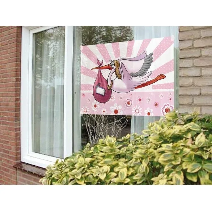 Folat fensterfahne Es ist ein Mädchen! 60 x 90 cm Polyester rosa/weiß