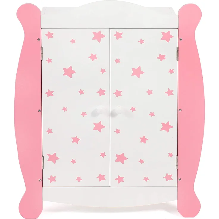 Bayer Chic 2000 - 519 88 - Puppen-Kleiderschrank mit Kleiderstange und Kleiderbügel, Puppenschrank, Puppenmöbel, Stars pink