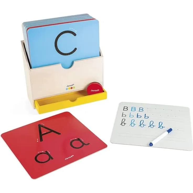 Janod - Essentiel - Schreiben lernen - Lernspiel aus Holz Babys und Kleinkinder - Buchstaben und Lesen lernen- Farbe auf Wasserbasis - Ab 3 Jahren, J05074