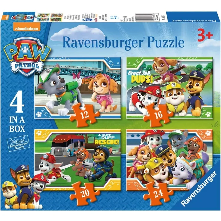 Ravensburger 06936 Paw Patrol 4 Puzzle 12/16/20/24 Teile a box-12/16/20/24, Einheitsgröße – Bild 1