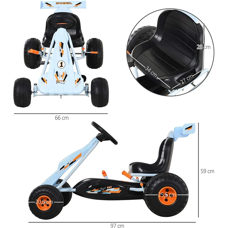 HOMCOM Kinder Go-Kart mit Handbremse hellblau – Bild 3