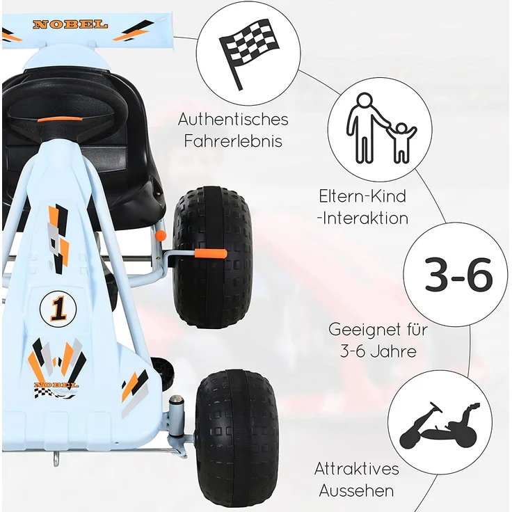 HOMCOM Kinder Go-Kart mit Handbremse hellblau – Bild 4