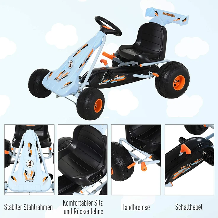 HOMCOM Kinder Go-Kart mit Handbremse hellblau – Bild 7