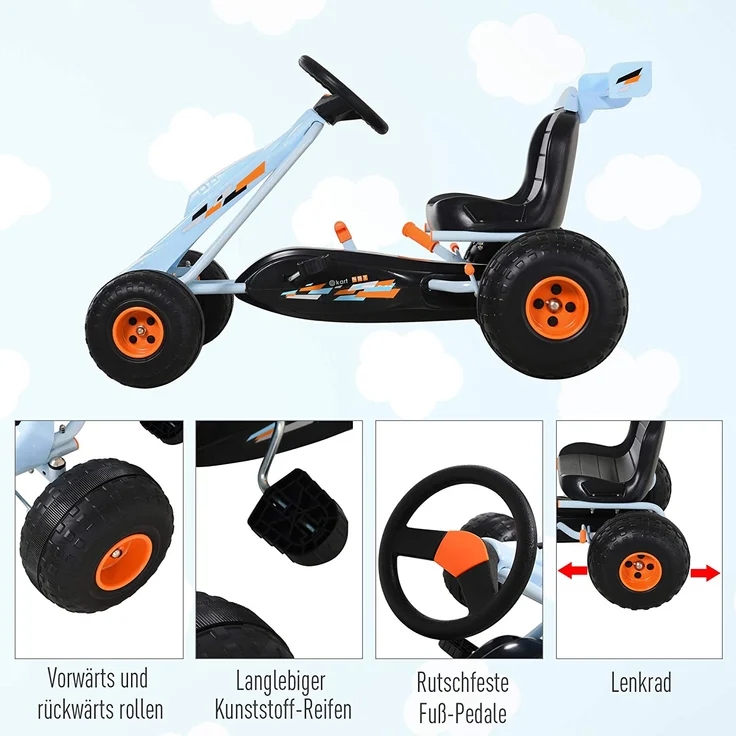 HOMCOM Kinder Go-Kart mit Handbremse hellblau – Bild 6