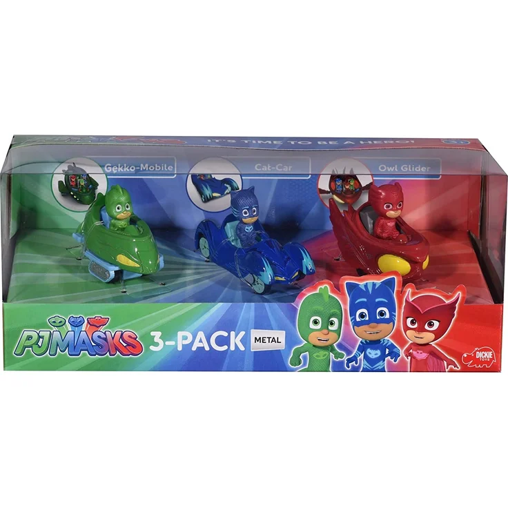 Dickie Toys PJ Masks 3-Pack Set Cars, Auto, Geschenkset bestehend aus: Cat-Car, Owl-Glider und Gekko-Mobil, 7 cm, ab 3 Jahren – Bild 7