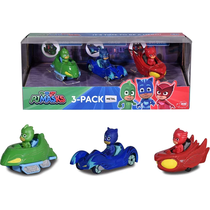 Dickie Toys PJ Masks 3-Pack Set Cars, Auto, Geschenkset bestehend aus: Cat-Car, Owl-Glider und Gekko-Mobil, 7 cm, ab 3 Jahren – Bild 5