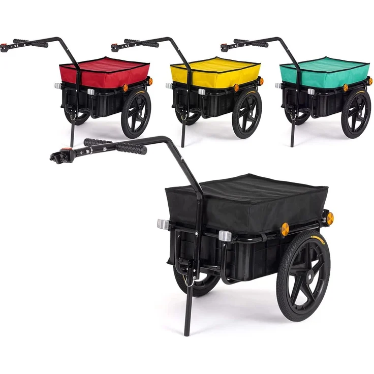 SAMAX Transportanhänger Fahrradanhänger Lastenanhänger Fahrrad Anhänger Handwagen mit Kunststoffwanne für 60 Kg / 70 Liter in Grün – Bild 9