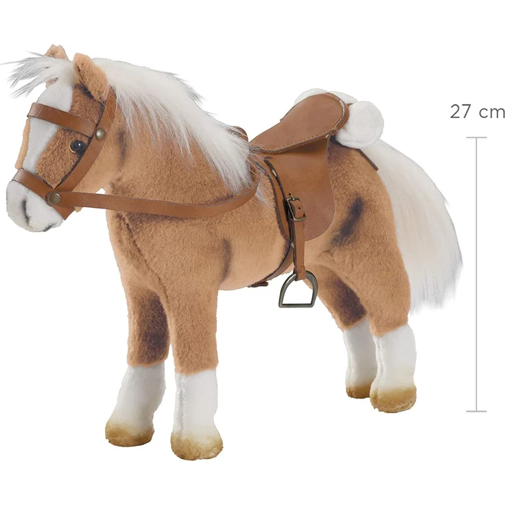 Götz 3401926 Haflinger Fritz Pferde-Puppe (Stockmaß 27 cm) - 33 cm hohes, biegsames Plüschpferd für Stehpuppen - mit Sattel, Zaumzeug und Picknickdecke – Bild 2