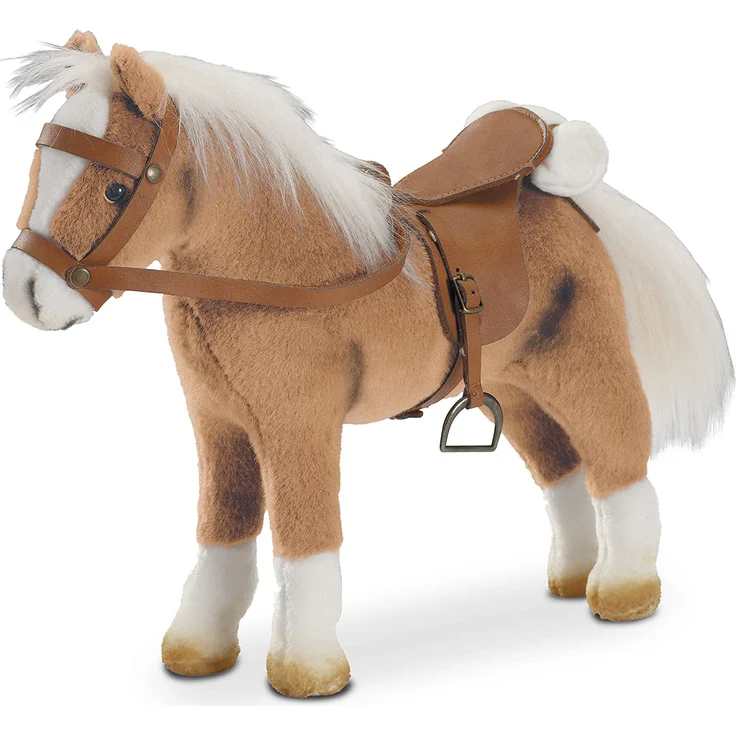 Götz 3401926 Haflinger Fritz Pferde-Puppe (Stockmaß 27 cm) - 33 cm hohes, biegsames Plüschpferd für Stehpuppen - mit Sattel, Zaumzeug und Picknickdecke – Bild 1