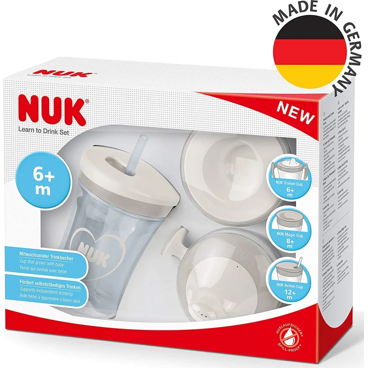 NUK 3-in-1 Trinklernset mit Trainer Cup Schnabeltasse (6+ Monate), Magic Cup 360° Trinklernbecher (8+ M) & Action Cup Trinklernflasche (12+ M) | 230 ml | BPA-frei | Herz (neutral) – Bild 7