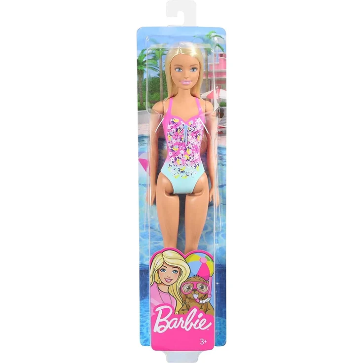 Barbie GHW37 - Beach Puppe mit Badeanzug im Blumenmuster, Spielzeug ab 3 Jahren – Bild 6