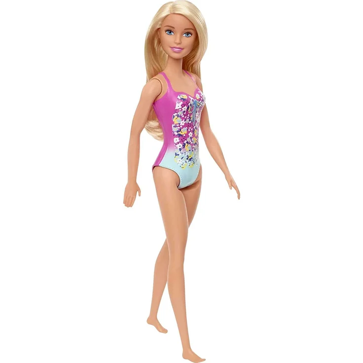 Barbie GHW37 - Beach Puppe mit Badeanzug im Blumenmuster, Spielzeug ab 3 Jahren – Bild 1