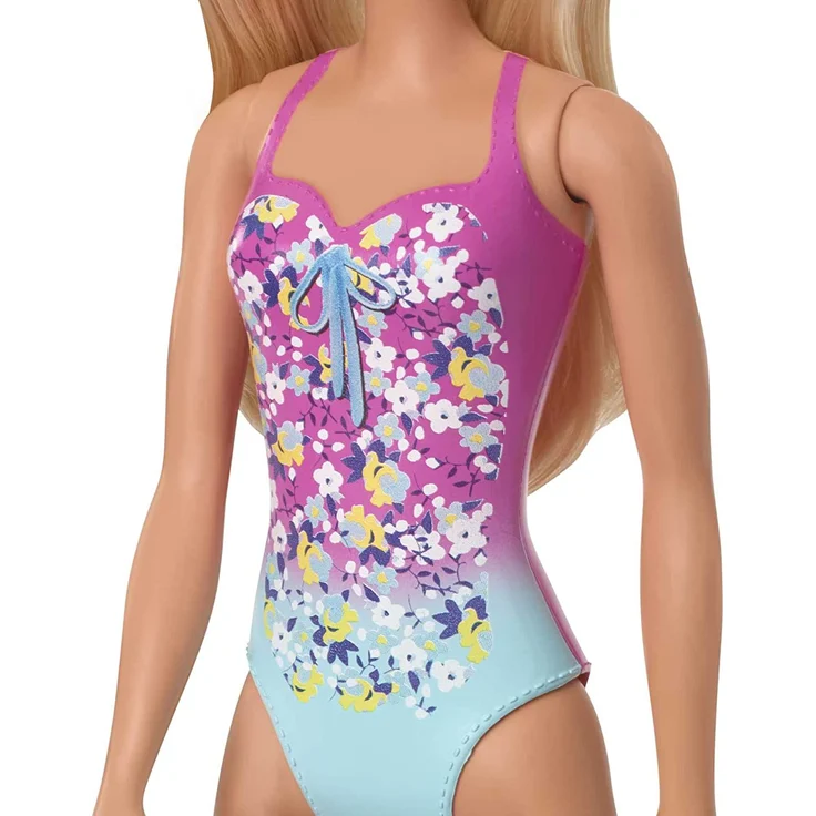 Barbie GHW37 - Beach Puppe mit Badeanzug im Blumenmuster, Spielzeug ab 3 Jahren – Bild 3