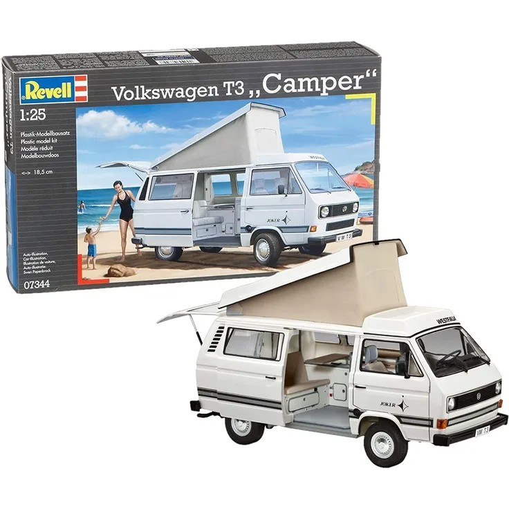 Revell Modellbausatz Auto 1:25 - Volkswagen VW T3 Bulli Camper im Maßstab 1:25, Level 3, originalgetreue Nachbildung mit vielen Details, VW Bus, 07344