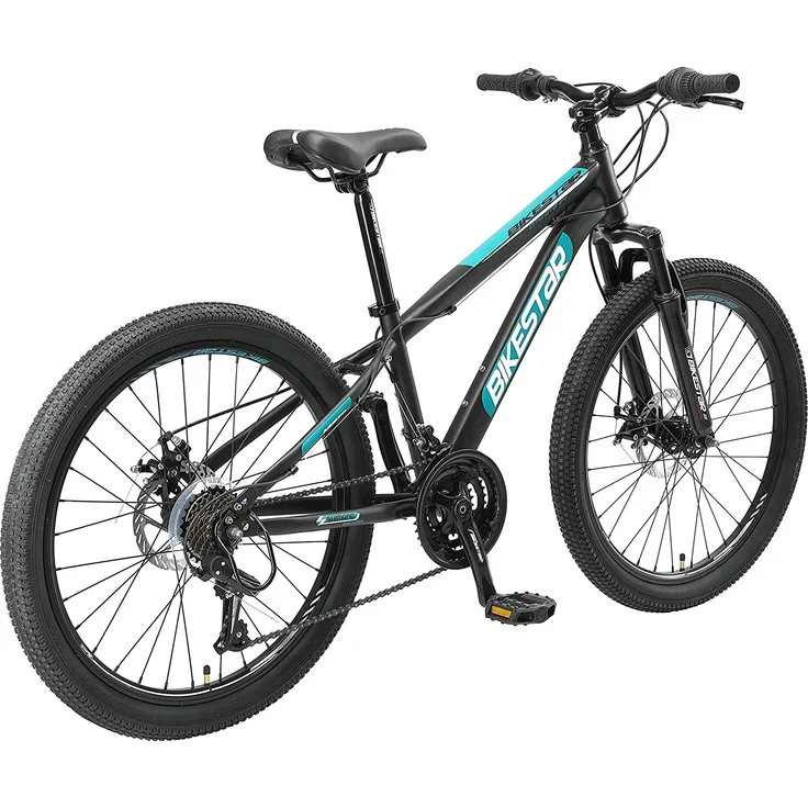 BIKESTAR Kinder Jugend Mountainbike 24 Zoll ab 8 Jahre | 21 Gang Hardtail MTB Scheibenbremse Federgabel | Schwarz – Bild 3