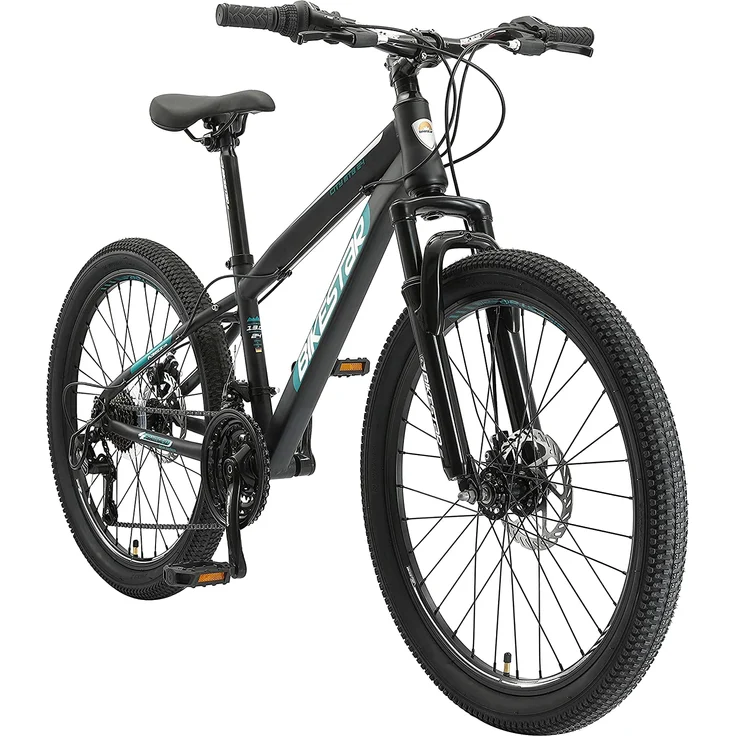 BIKESTAR Kinder Jugend Mountainbike 24 Zoll ab 8 Jahre | 21 Gang Hardtail MTB Scheibenbremse Federgabel | Schwarz – Bild 1